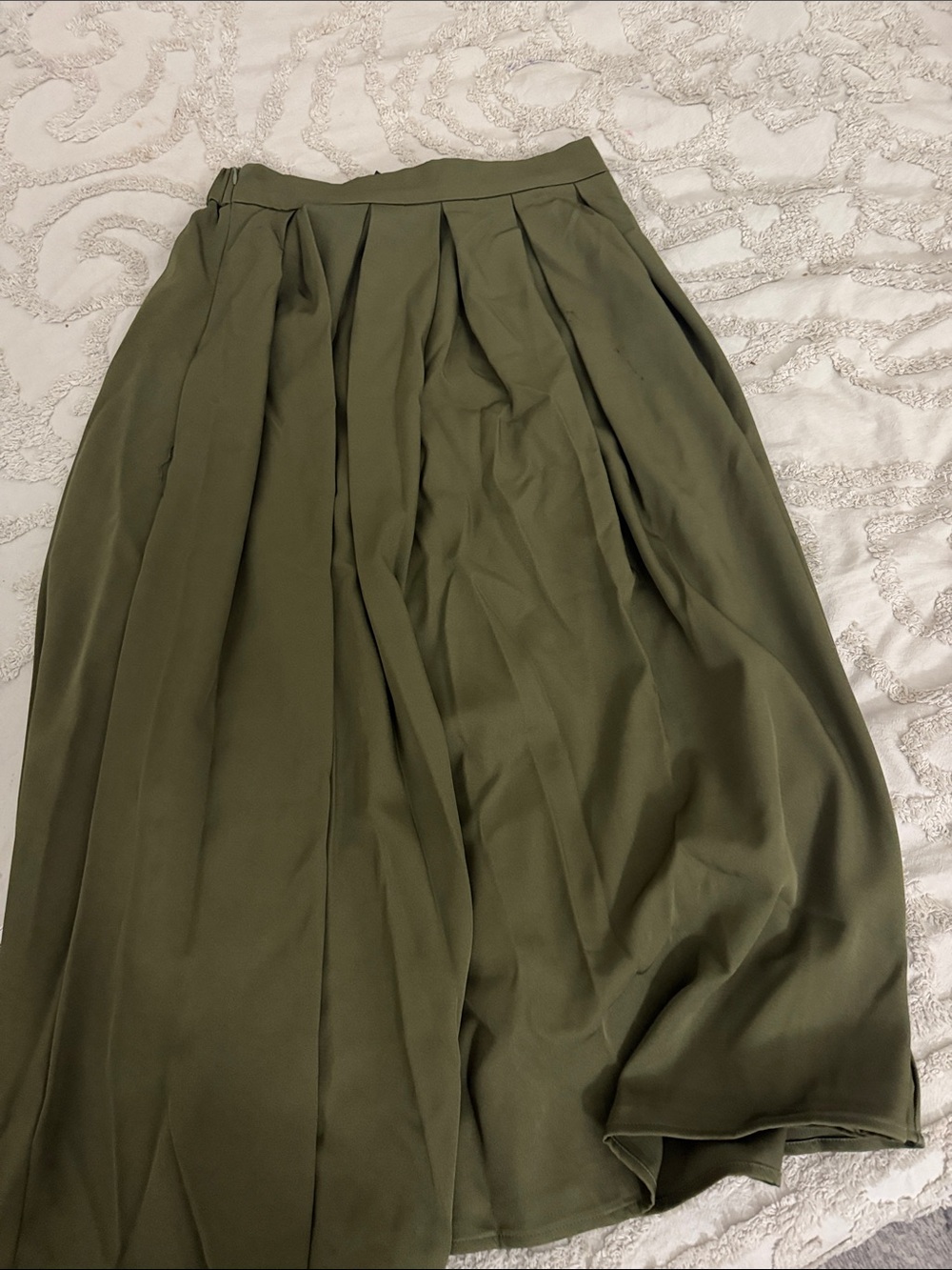 Olive Green Pleated Midi Skirt